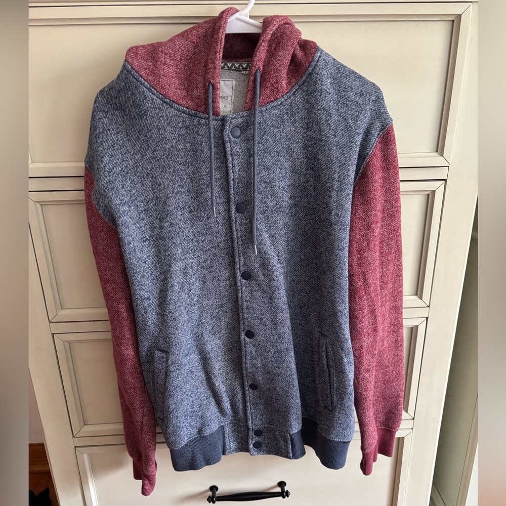 Men's Gray and Red Hooded Sweater